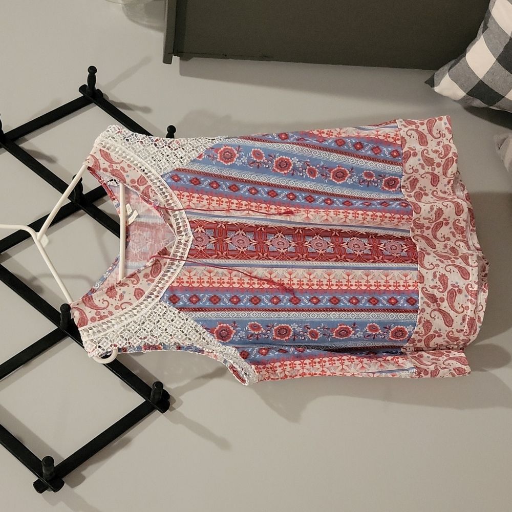 CATO women's blouse multicolor  with lace trim size XL